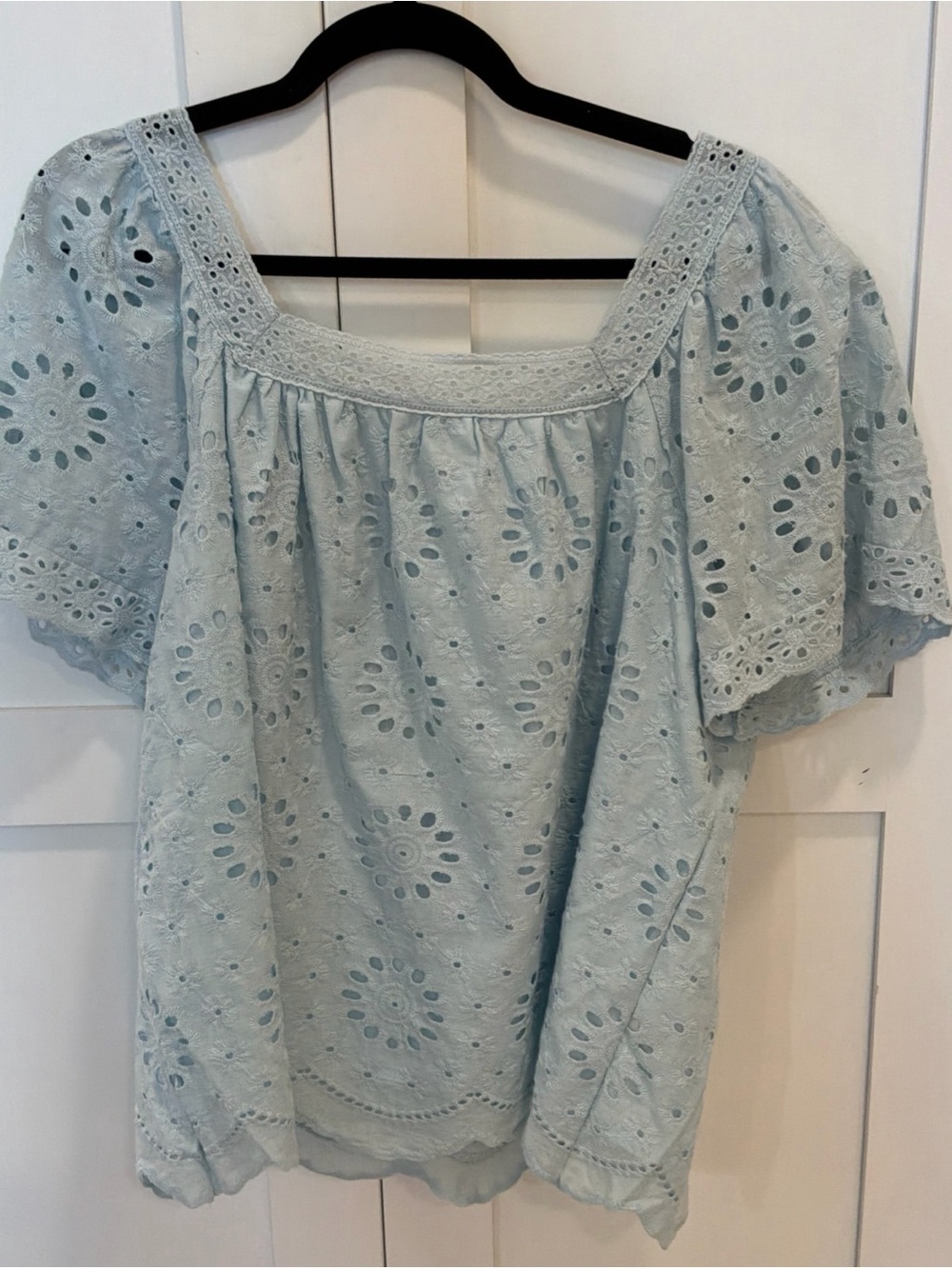 NWT Artelier Nicole Miller Womens Light Blue Eyelet Embroidered Top Sz 1X Cotton